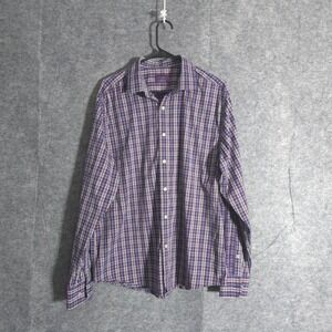 UNTUCKit Button Down Shirt Mens Large Burgundy Blue White Plaid Long Sleeve